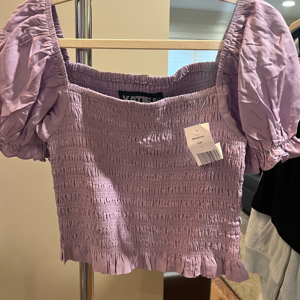 Katie J NYC Lavender Smocked Crop Top